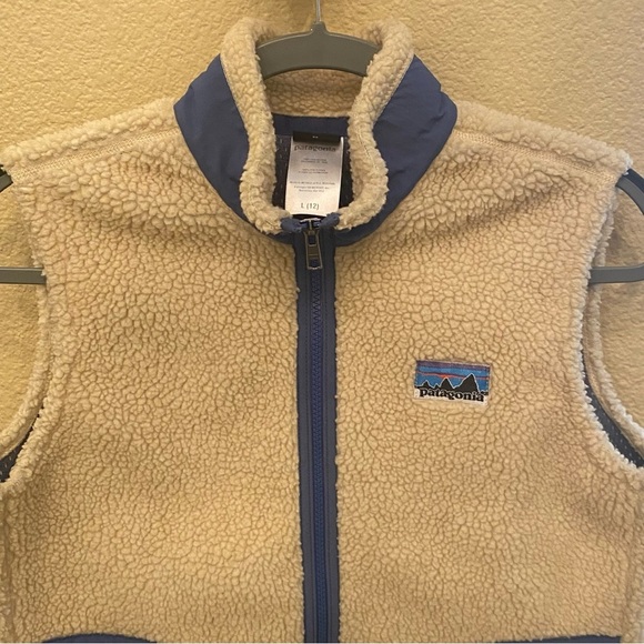 PATAGONIA Kids Ivory Blue Retro-X Sherpa Fleece Zipped Vest Size 12 Yrs-Unisex - Picture 2 of 8